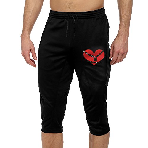 OU FANSHANG Men's Casual Fashion Capri Pants Locked Heart Popular Cool Pants Jogger Cropped Trousers