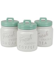 DII 3-Piece Vintage, Retro, Farmhouse Chic, Mason Jar Inspired Ceramic Kitchen Canister With Airtight Lid For Food Storage, Store Coffee, Sugar, Tea, Spices and More - Aqua