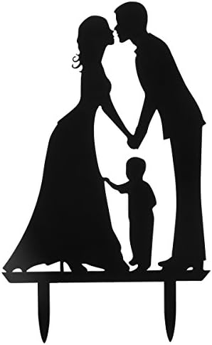 Grinde NO Personalized Silhouette Couple and Kid Cake Topper Marriage Anniversary Cake Toper Black