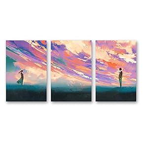 Canvas Wall Art Abstract Dream Place Landscape Painting Artwork for Home Prints Framed - 16"x24" x 3 Panels