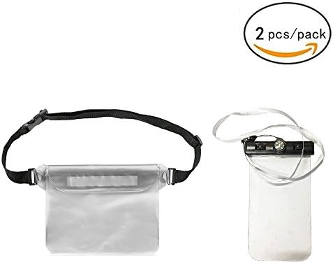 Splash Proof Bags, 2 Pcs/Pack, GTIMES Lightweight Waterproof Bag Waist Pouch Travel Bag with Adjustable Long Waist Strap&amp; Buckle for Beach Playing / Swimming / Boating / Fishing (White-B)