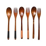 Wooden 8.9-inch Spoons And Forks For Desserts, Chips, Snacks, Cereal, Salad, Fruit, Decoration (Set Of 6)