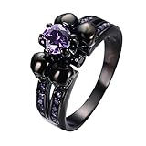 Bamos Jewelry Womens Lab Purple Bright Stone Skulls Black Gold Plated Gift Engagement Wedding Womens Ring Size 5-10