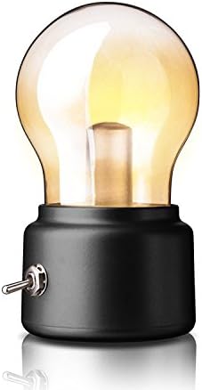 USB Night Light on The Table for Adults, Retro Light Bulb Design, Rocker Switch, USB Power, for Bedrooms, Bedside Lamp,College Students (Black)