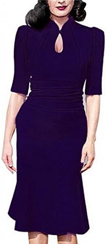 Destinas Women's Vintage Style Retro 1940s Shirtwaist Flared Tea Dress M Purple