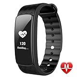 Smart Watch with Heart Rate Monitor LINTELEK Bluetooth 4.0, IP67 Waterproof, Fitness Activity Tracker Band with Health Sleep Monitor Pedometer Calorie/Step Counter for Android and IOS, Black