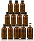 Amber Glass Empty Bottles with Caps - for Essential Oils, Extracts, & Other Liquids - Perfect for Light Sensitive Liquids - 12 Pack - 4 oz.