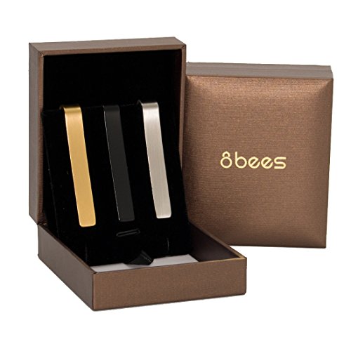 Men Tie Bar Clip Silver, Black, Gold Wedding Business,Pack of 3 in Gift Box