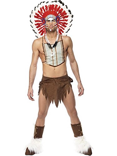 Men'S Brown Official Village People Indian Fancy Dress Costume