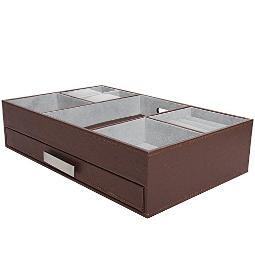 Arolly Leather Finish Valet Charging Station Organizer Storage Jewelry Box