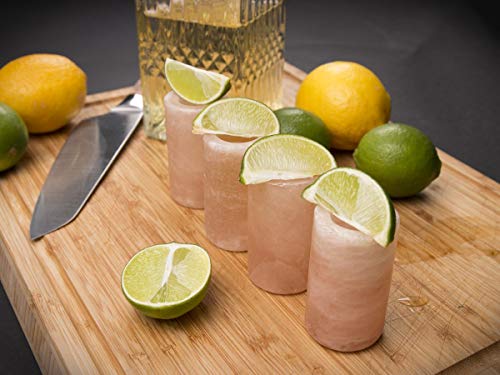 UMAID Natural Himalayan Salt Shot Glasses Set of 4, With Rose Wooden Serving Board 3" Pink Salt Glasses -Tequila Shot Glasses, Kosher & FDA Approved 100% Pure Natural Pink Himalayan Salt