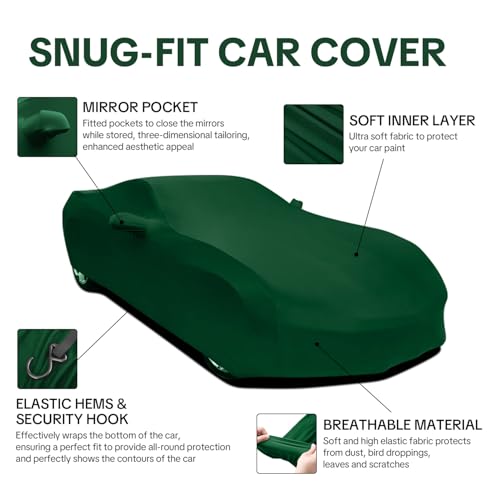 WinPower Car Cover Interior Anti-Dust Breathable Elastic Canvas Covers Full Protective Cover Soft Anti-Scratch Sports Cover for Garage Car Exhibition Green, 4.60-4.89M, 1 Piece