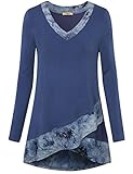 Timeson Women Swing Top, Women's Long Sleeve V Neck Loose Fit Comfy Tunic Casual Flowy Tunic Shirt (Blue Grey,Large)