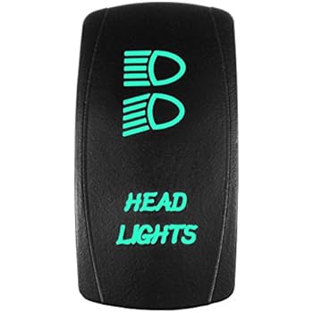 Bright Light Powersports - Laser Rocker Switch - HEADLIGHTS - Universal Off/On/On - 3 Position -12 Volt (green)