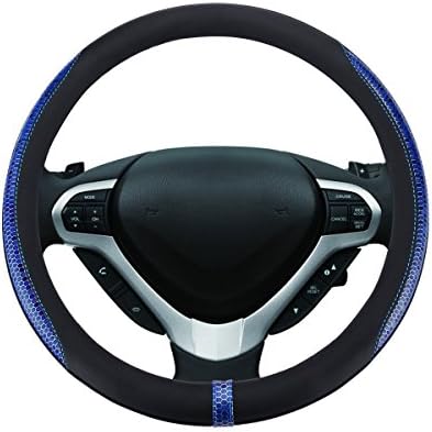 Steering Wheel Cover, Gomass Sports Automotive Interior Accessories, Black and Blue Stitching Microfiber Leather, Excellent Grip, Nontoxic, Standard Fit 14.5-15 inch