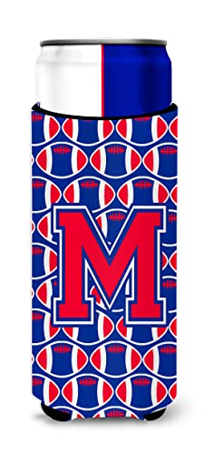 Letter M Football Crimson and Yale Blue Ultra Beverage Insulators for slim cans…