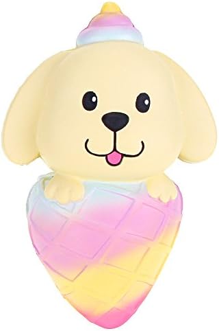 VLAMPO Puppy Ice Cream Squishy Slow Rising Stress Toys Squishies Soft Scented Decoration Toys 5.9'' (Rainbow)