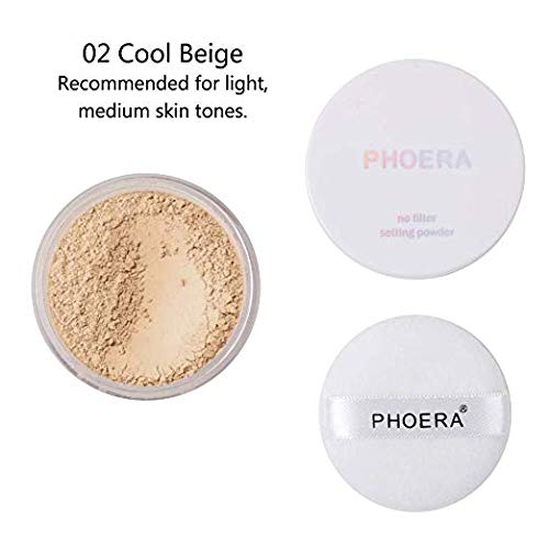 PHOERA Face Powder, Funfunman Loose Face Powder Translucent Smooth Setting Foundation Makeup, Lightweight, Long Lasting,1.02 Oz (#02 Cool Beige)