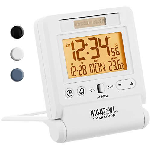 Marathon Atomic Travel Alarm Clock with Auto Back Light Feature, Calendar and Temperature. Folds into One Compact Unit…