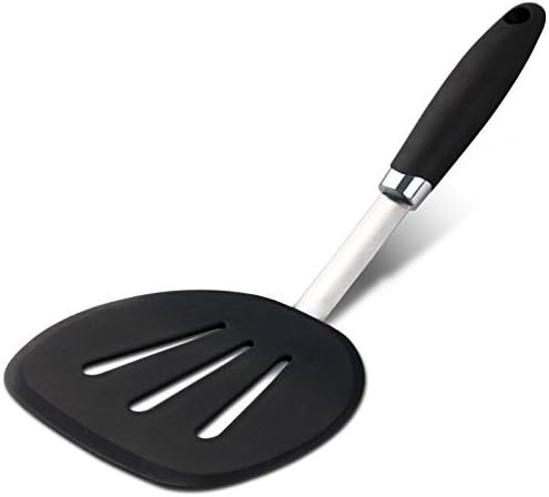 Silicone Turner, Non-stick Slotted Hygienic Solid Heat-Resistant Flexible Silicone Spatula, Black