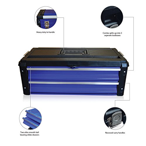 US PRO Tools Blue Work Center Plastic Steel Mobile Rolling Chest Trolley Cart cabinet 3 IN 1 Tool Box Wheels by us pro tools - Thumbnail 6