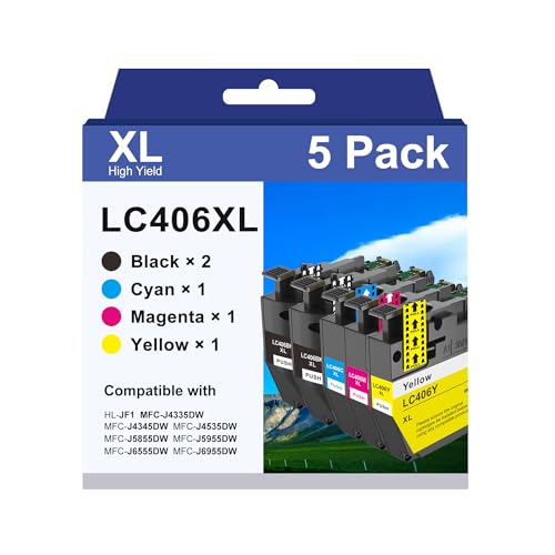 Photo 1 of WORTHDO LC406XL 5-Pack Ink Cartridges Compatible for Brother LC406 XL Work with Brother MFC-J4535DW MFC-J4335DW MFC-J5855DW MFC-J6555DW MFC-J6955DW Printer (2 Black & CMY)