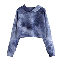 Cropped Hoodies, Libermall Womens Girls Long Sleeve Hoodies Solid Patchwork Hooded Sweatshirt Jumper Pullover Crop Tops Dark Blue