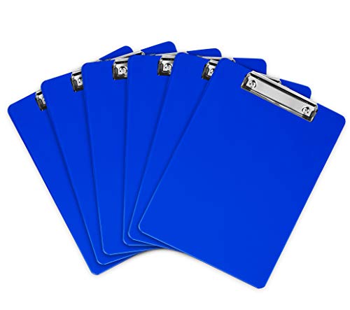 Plastic Clipboards (Set of 12) Multi Pack Clipboard (Blue) Strong 12.5 x 9 Inch | Holds 100 Sheets! Acrylic Clipboards with Low Profile Clip | Cute Clip Boards Board Clips