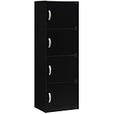 HODEDAH IMPORT 4-Shelf Bookcase Cabinet, Black