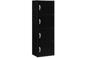 HODEDAH IMPORT 4-Shelf Bookcase Cabinet, Black