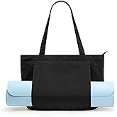 KIGI Canvas Tote Bag with YOGA Mat Carrier Pocket for Gym, Pilates, Workout, Beach and Office