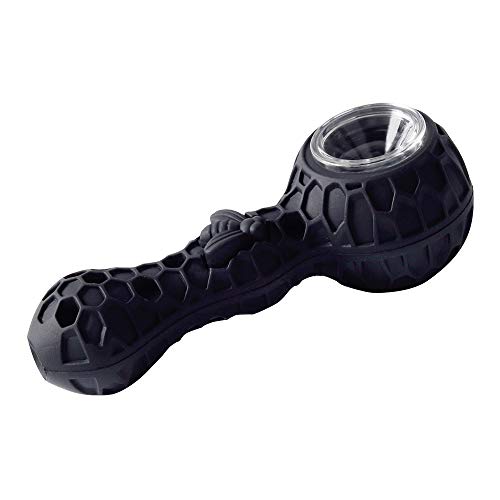 Unbreakable Honey Silicone Straw Pipe with Cleaner Cover and Decorative Bowl Interior (Black) - Thumbnail 3
