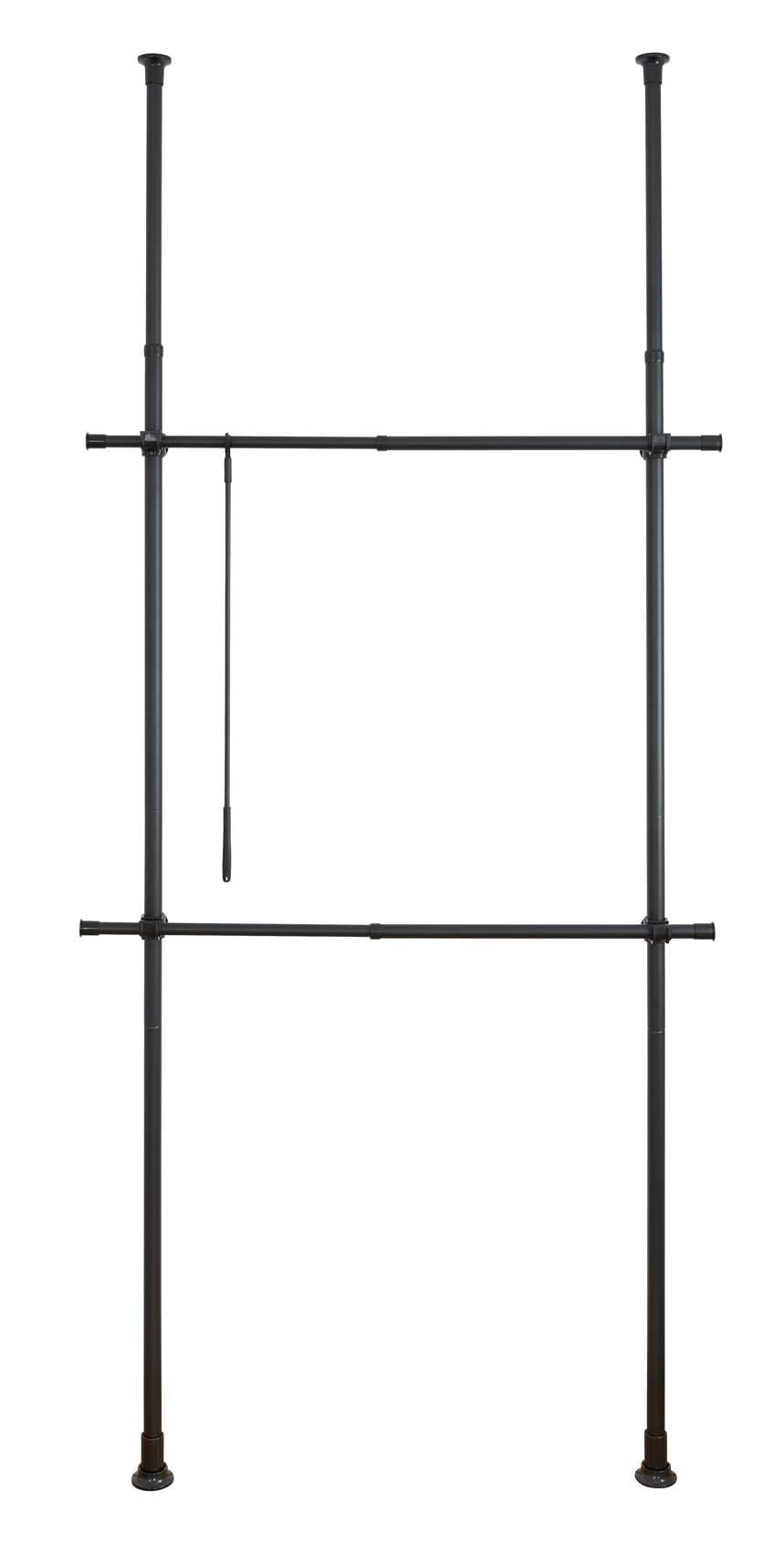 WENKO Herkules Basic Telescopic System Black Matt, Adjustable Organiser System, 2 Clothes Rails, Adjustable to Various Places, 75-120 x 165-300 x 11 cm, Powder-Coated Metal