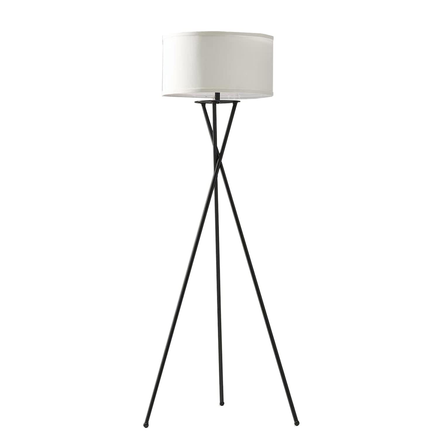 Brightech Jaxon LED Floor lamp, Modern Lamp for Living Rooms & Offices, Tall Lamp with Contemporary Drum Shade, Gold Tripod Standing Lamp for Bedroom Reading, Great Living Room Decor - Black