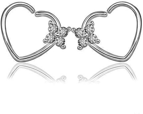 Eclectic Shop Uk One Pair 4 CZ Flower Heart Paved Twist Ring Annealed Bendable 18g (1.0mm) Orbital Daith Helix Hoop Ring