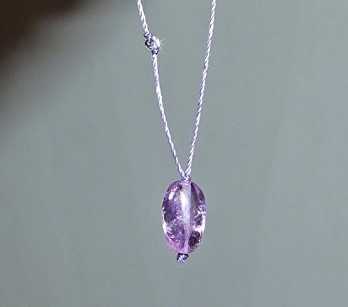 Crown Chakra Genuine Amethyst with Clear Quartz Cord Necklace, Sterling Silver Clasp