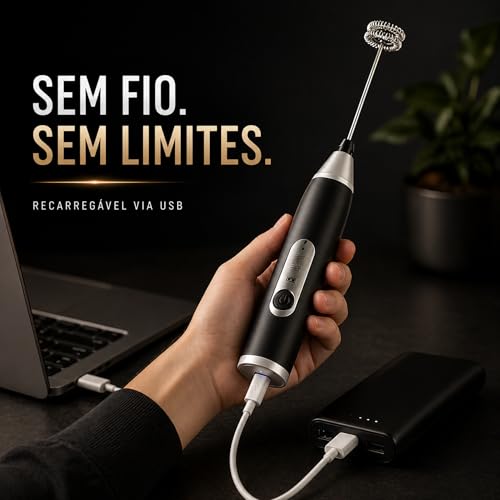 Mini Mixer Portátil USB Recarregável – Espumador de Leite e Café, Batedor de Ovos, Whey e Outras Bebidas, 3 Velocidades