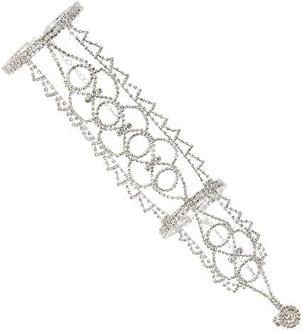 SP Sophia Collection Boho Filigree Wedding Bridal Arm Cuff Armlet Bracelet and Ring Fashion Rhinestone Body Jewelry