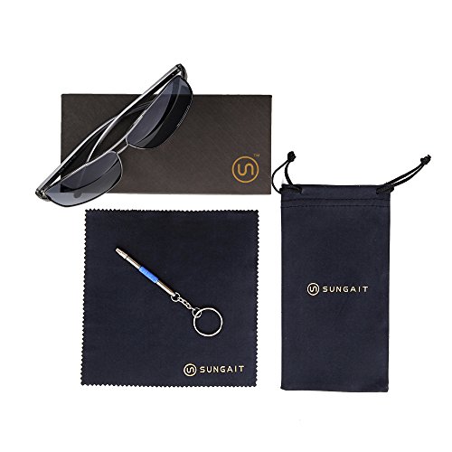 SUNGAIT Ultra Lightweight Rectangular Polarized Sunglasses 100% UV protection (Gunmetal Frame Gray Lens, 62)