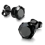 Jstyle Stainless Steel Mens Cubic Zirconia Stud Earrings for Women Black Pierced 3-8mm