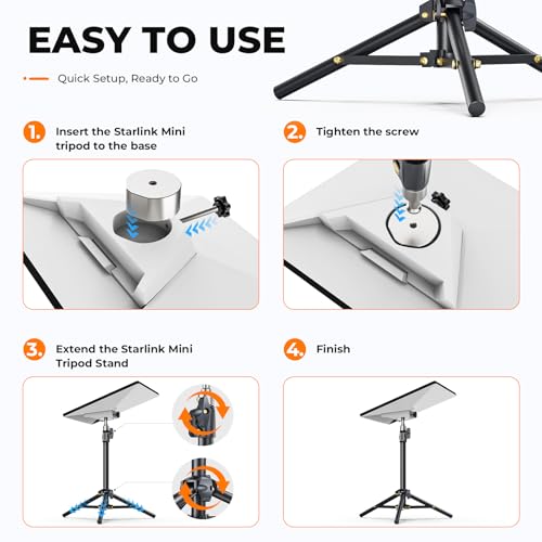 HFYSLMSS Starlink Mini Tripod Mount, 2 Level Adjustable Height and 360° Tilt Compatible with Starlink Mounting Kit, Starlink Mini Mount Adapter with Sturdy& Stability for Outdoor Camping, RV