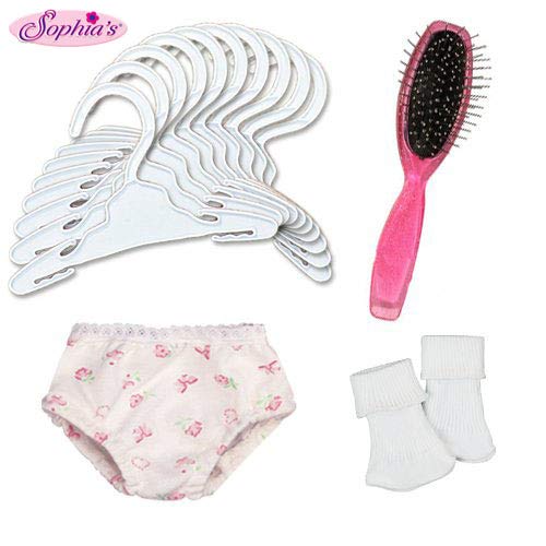 Complete Doll Accessories Set for 18 Inch Dolls & American Girl Dolls, Doll Hangers, Doll Hairbrush, White Doll Socks, Doll Underwear for Unique Doll Clothes!