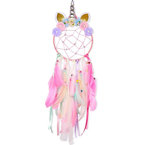 QtGirl Dream Catchers for Kids Unicorn Dream Catcher Feather Wall Décor for Girls Bedroom Flower Wall Hanging Decoration Flower Dream Catcher
