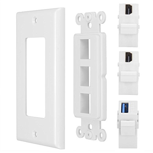 BATIGE 3 Ports HDMI & USB 3.0 Keystone Wall Plate Single GANG USB 3.0 HDMI Wall Outlet Mount Socket Face Plate Cover (2xHDMI & USB 3.0)