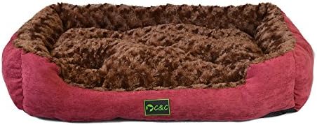 Mango Spot Corduroy Dogs Sofa Fluffy, Washable Rectangular Cuddler Pet Bed with Removable Pillow, 28.3Lx21.2Wx4.3H Inch, Wine Red