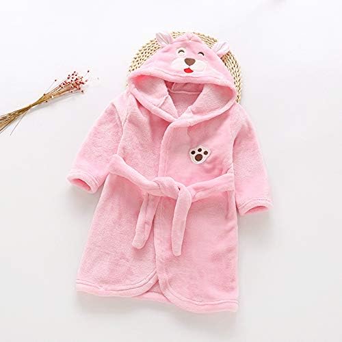 NOMSOCR Toddler Kid Boys Girls Hooded Pajamas Robe Baby Soft Flannel Sleepwear Loungewear (5T, Pink)