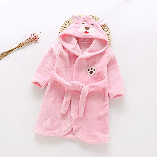 NOMSOCR Toddler Kid Boys Girls Hooded Pajamas Robe Baby Soft Flannel Sleepwear Loungewear (5T, Pink)