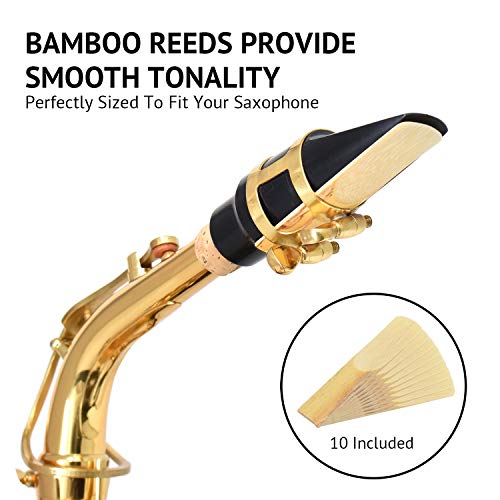 LyxJam Alto Saxophone - E Flat Brass Sax Beginners Kit, Mouthpiece, Neck Strap, Cleaning Cloth Rod, Gloves, Cork Grease, Hard Carrying Case w/ Removable Straps, Maintenance Guide - 10 BONUS Reeds (C - Thumbnail 4