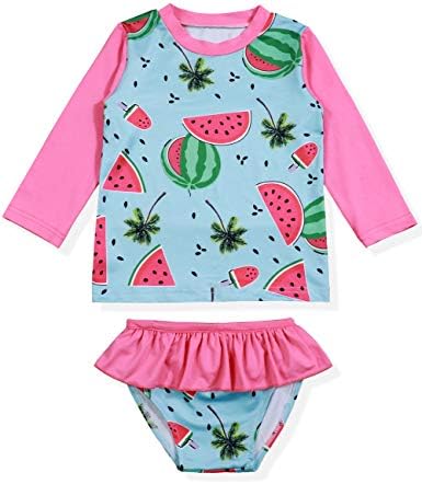 Infant Baby Girls Swimwear Watermelon Fruits Print Rash Guard Top 2-Piece Swimsuit Beachwear Outfit Set