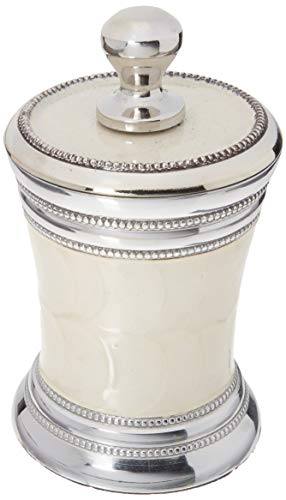 nu steel Fantasy Collection Q tip Holder, Bathroom Vanity Storage Organiser, Canister, Apothecary Jar for Cotton Swabs, Rounds, Balls, Chrome Finish with a Mother of Pearl Enamel Look Plated Trim